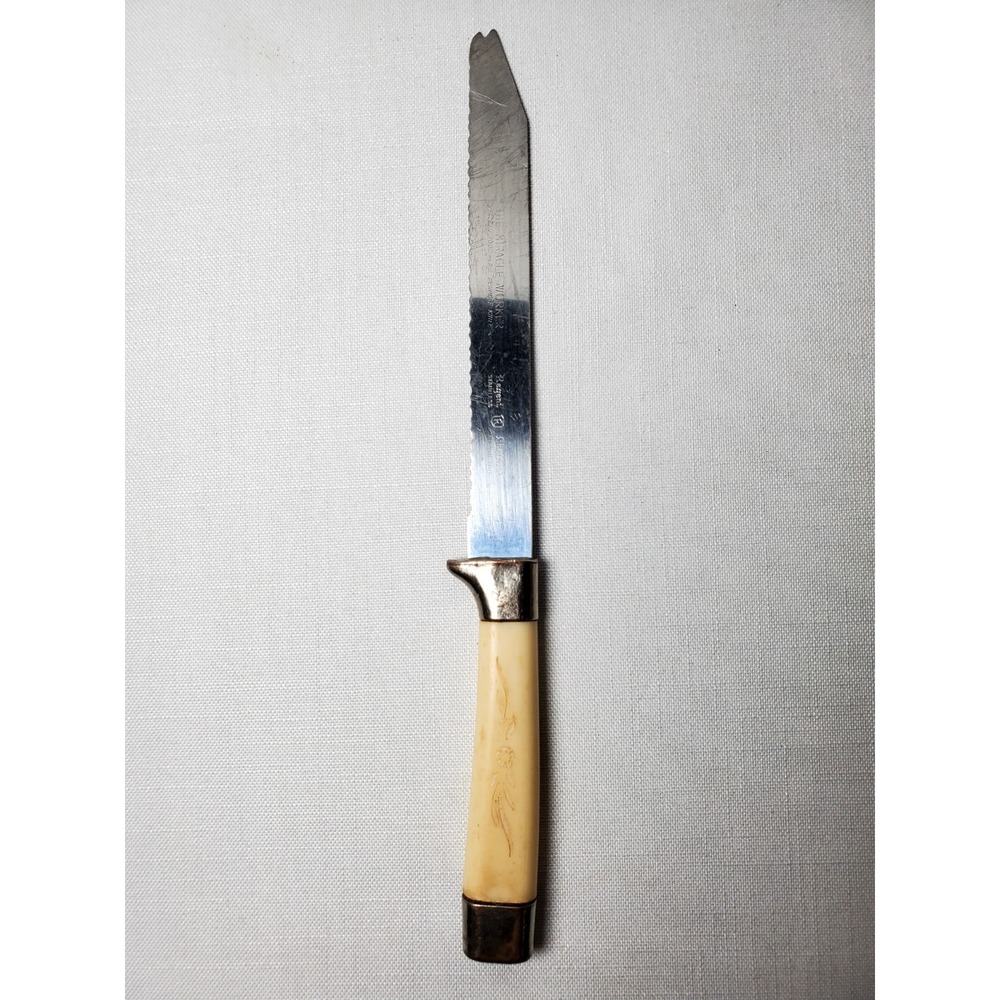 Vintage 1960s Miracle Worker Frozen Food Knife Carved Ivory Floral Handle MCM